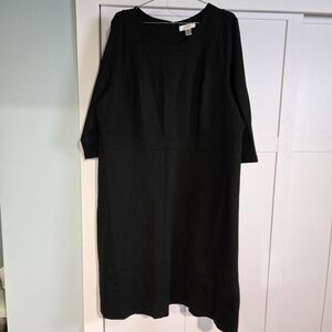 NWOT CJ Banks 24W Black Ponte Knit Stretch Fitted Pencil Sheath 3/4 Sleeve Dress